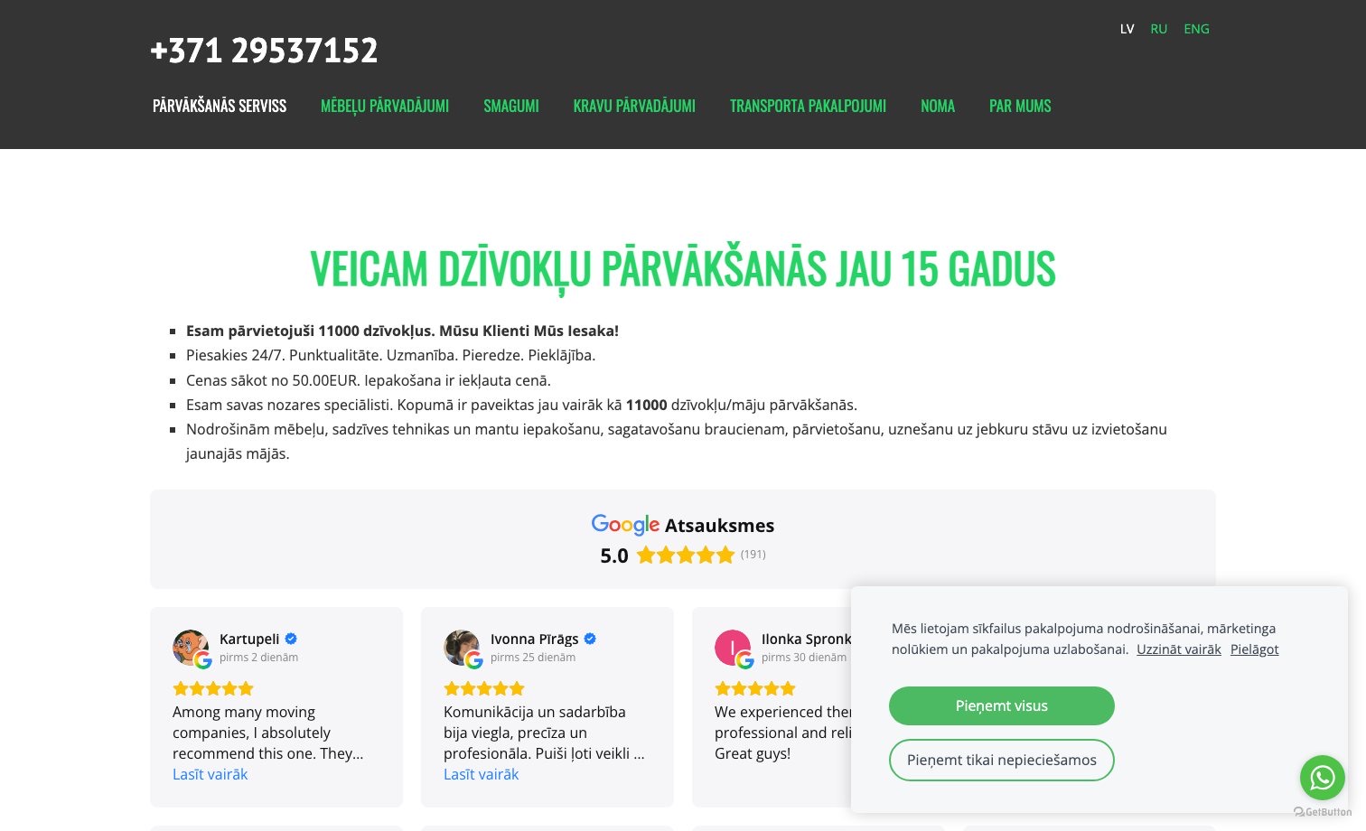 parcelies.lv homepage preview