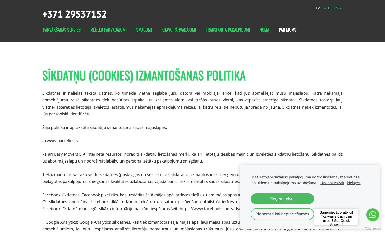parcelies.lv homepage preview