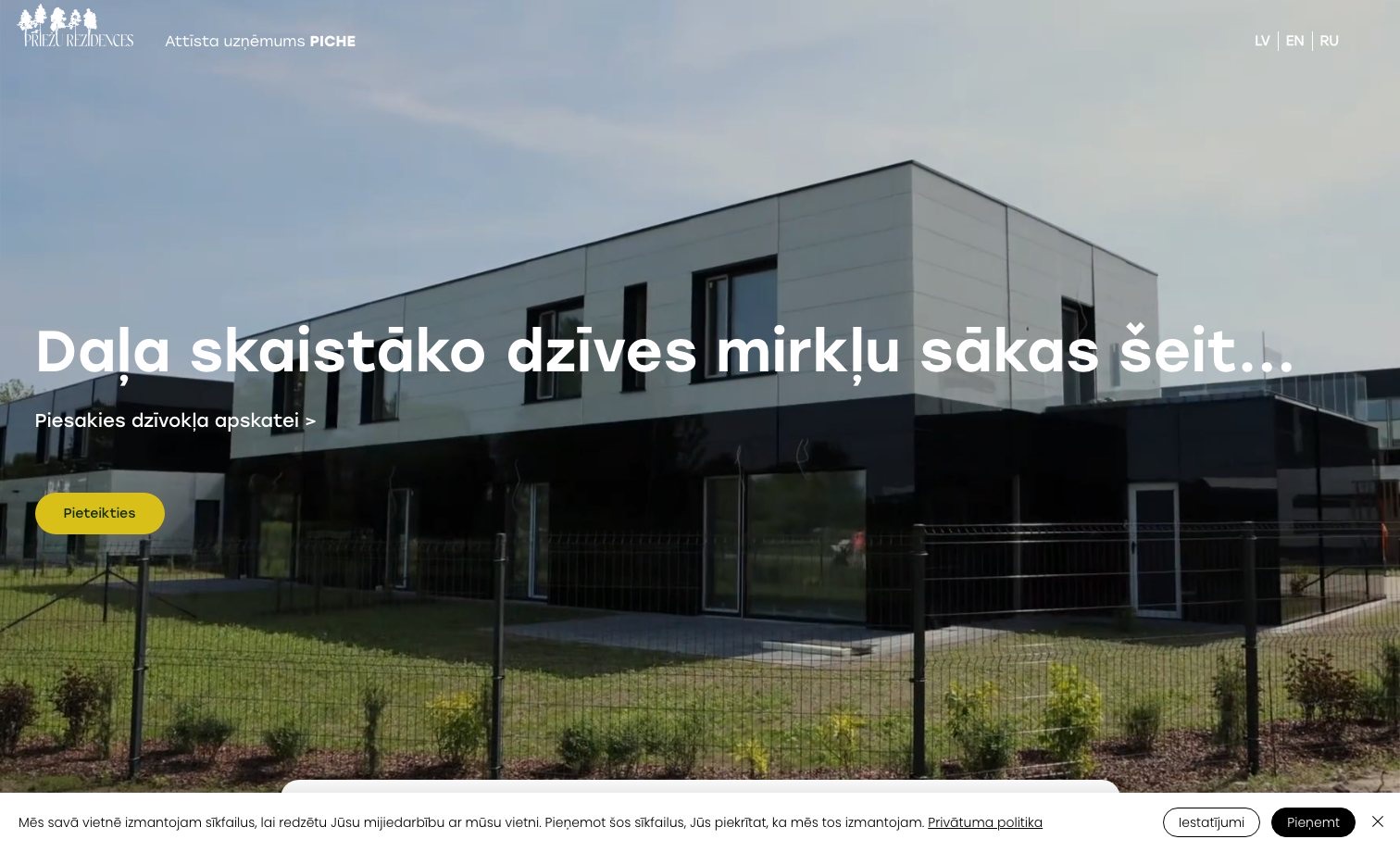 Priežu Rezidences homepage preview