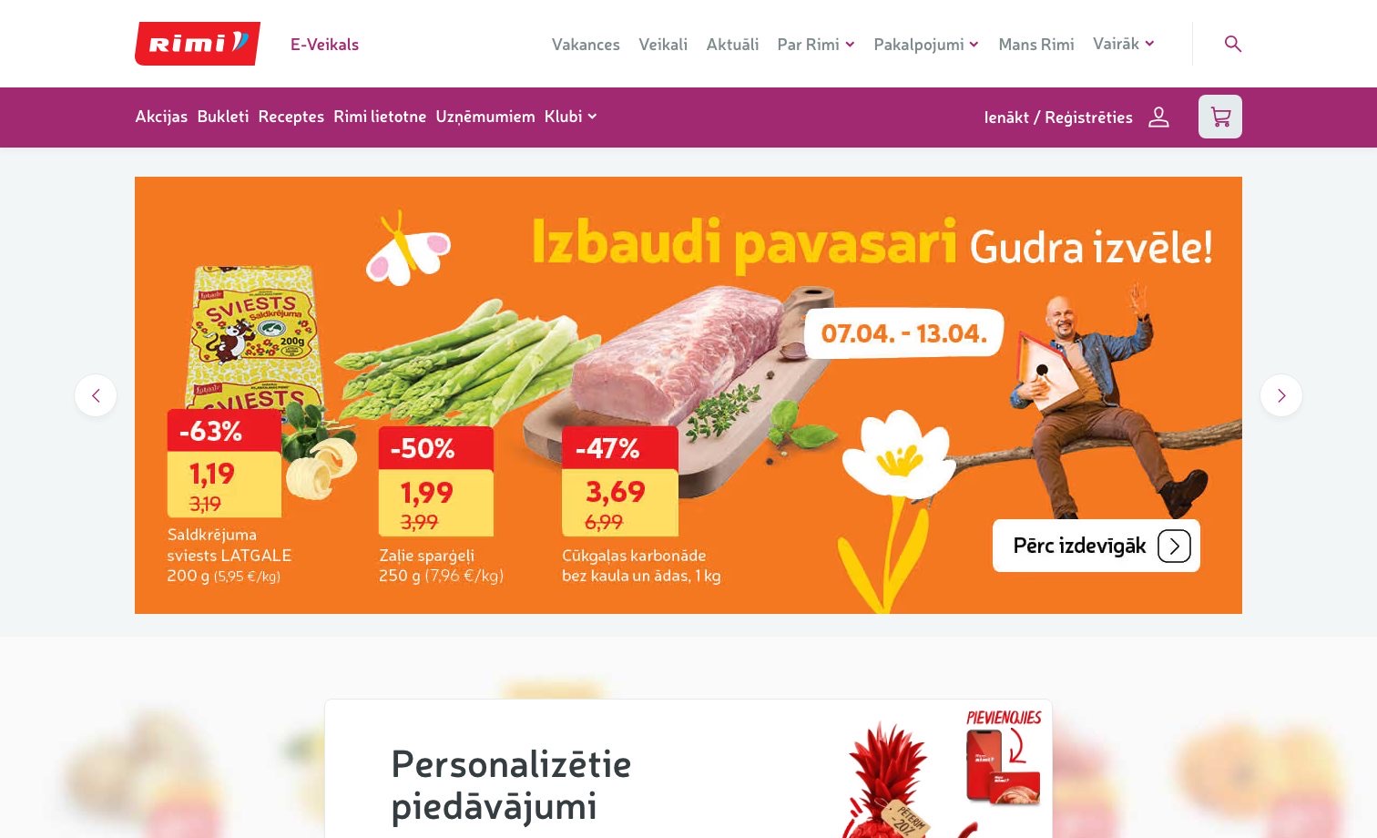 rimi.lv homepage preview