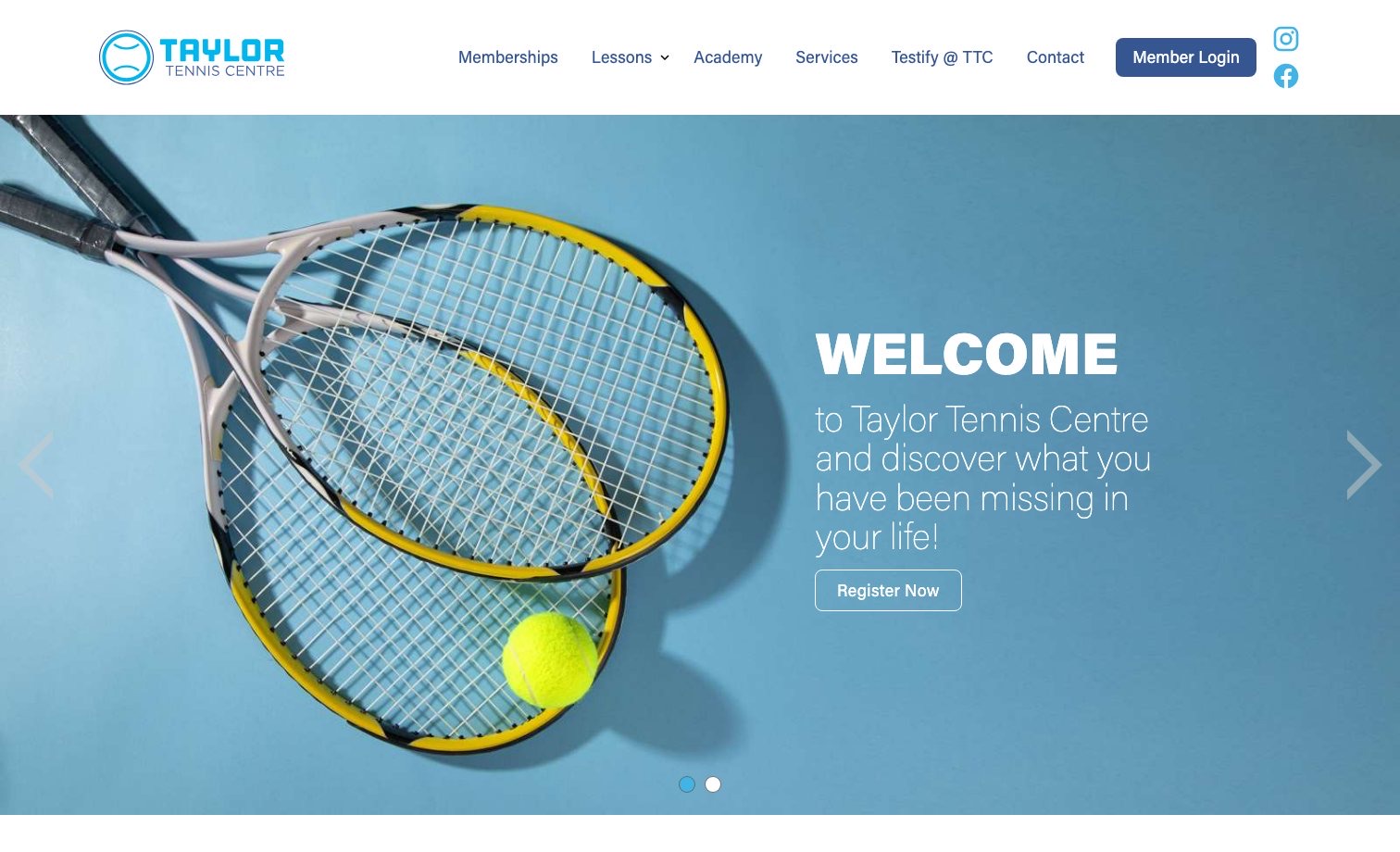 Taylor Tennis Centre homepage preview