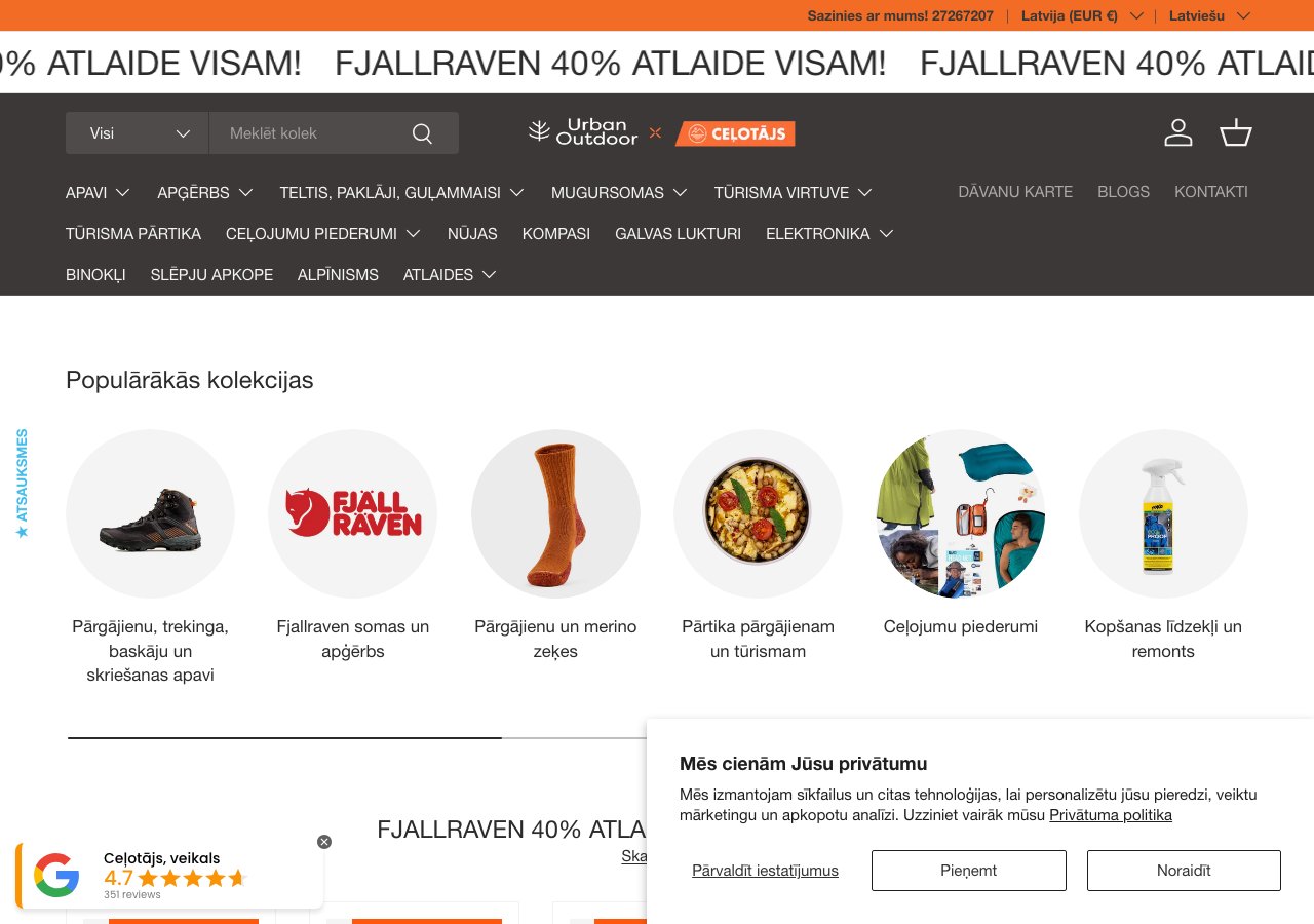 Veikals Ceļotājs homepage preview